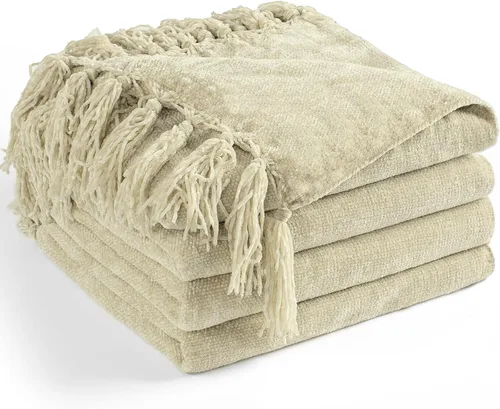 Miniatura 19 de Manta de Chenilla para Sofá 50"X 60", Mantas Suaves y Acogedoras con Flecos con Borlas para Cama Sofá Silla Cubierta, Mantas Decorativas Bohemias