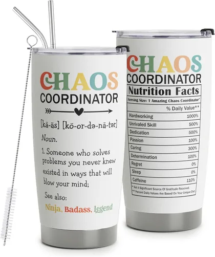 Miniatura 7 de regalos de Coordinador de Caos - Taza de viaje Coordinador de Caos con pajita para mamá, compañera de trabajo, jefa, gerente, empleada - Taza