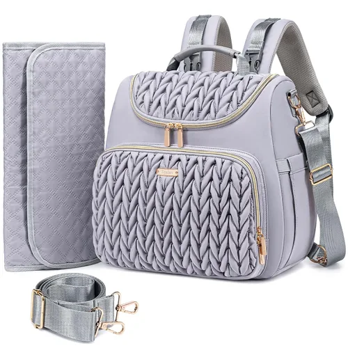 Mochila de pañales Tealari convertible de 4 en 1, bolsa de pañales impermeable para bebé con cambiador, se convierte en bolso de mano para bebé, Gris