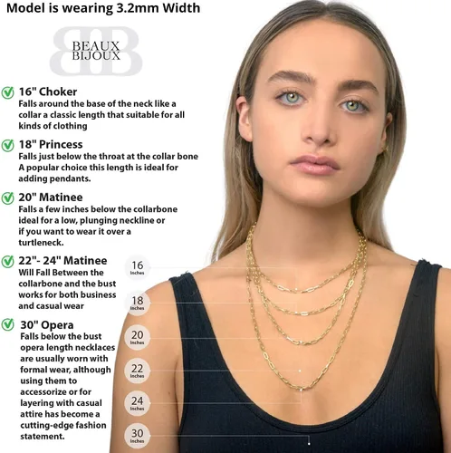 Miniatura 3 de Beaux Bijoux Collares de cadena de clip para mujer, plata de ley chapada en oro de 14 quilates, collares de capas de moda para mujer, elige ancho