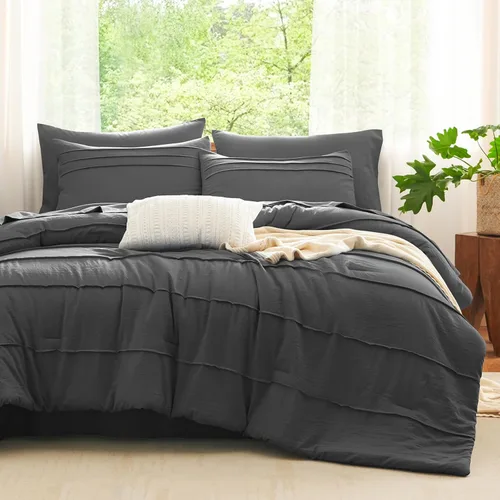 Miniatura 12 de CozyLux Juegos de Edredón Tamaño Full Beige, 7 Piezas Suave Plisado Pinch Pleat Cama en una Bolsa Juego de Edredón Full con Sábanas, Juego de Cama