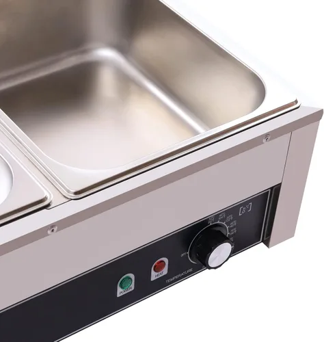 Miniatura 6 de Calentador de alimentos comercial de 3 bandejas, 110 V, 1500 W, mesa de vapor eléctrica de 3.9 in/4 pulgadas de profundidad, 20.6 cuartos de galón