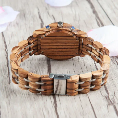 Miniatura 4 de BOBO BIRD Relojes de madera para mujer, correa de metal de madera de lujo, cronógrafo y visualización de fecha, reloj de cuarzo, moda de cebra