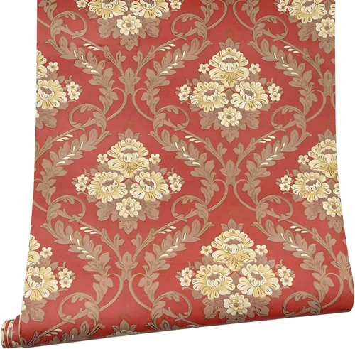 Miniatura 5 de Yifely Papel autoadhesivo para decoración de superficies de muebles florales amarillos, revestimiento de cajón, adhesivo rojo para encimera, 17.7