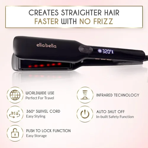 Miniatura 6 de ELLA BELLA® Plancha plana de titanio para alisar el cabello (con infrarrojos) • Alisador de pelo profesional • Pantalla digital para controlar