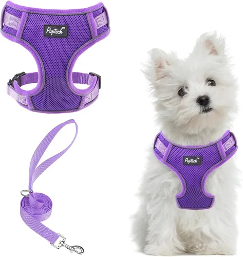 Miniatura 58 de PUPTECK Juego de arnés y correa para perro pequeño, arnés ajustable sin tirones para cachorro, chaleco de malla suave reflectante para mascotas