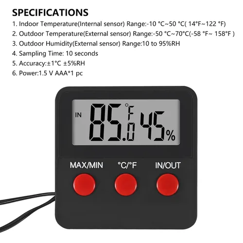 Miniatura 4 de Termómetro digital y termómetros de humedad para interiores y exteriores, medidor de temperatura e higrómetro digital con sonda para terrario de 3