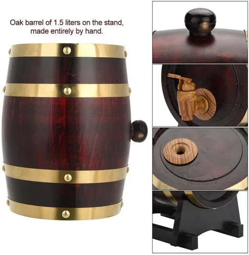 Miniatura 6 de Barril de Roble barril de vino barril de madera para el almacenamiento o Envejecimiento de vino y licores barriles de vino botellero _ litros Retro