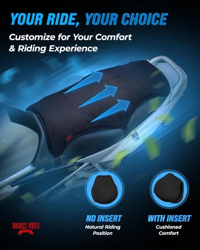 Miniatura 6 de Badass Moto Funda de asiento de motocicleta de malla fresca con inserto acolchado extraíble - X largo
