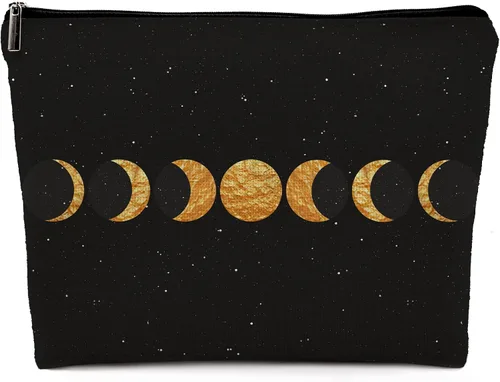 Bolsa de cosméticos abstracta bohemia minimalista de fases lunares, bolsa de maquillaje de arte moderno bohemio de mediados de siglo, Color-1