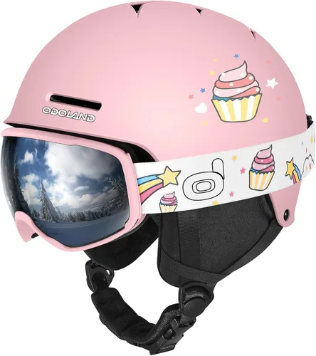 Odoland Casco de esquí para niños, casco de nieve con gafas de esquí para niños y niñas, a prueba de golpes, resistente al viento, cascos deportivos
