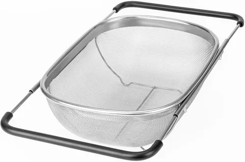 Colador sobre el fregadero para cocina, cesta coladora sobre el fregadero de 6 cuartos de galón con asas ergonómicas extensibles y pies de apoyo,