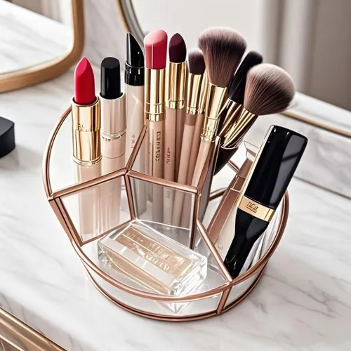 Miniatura 5 de Soporte para brochas de maquillaje giratorio de 360°, organizador de maquillaje, bandeja de perfume, organizador de baño y almacenamiento