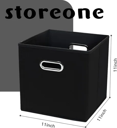 Miniatura 2 de STOREONE - Cubos de almacenamiento de tela con contenedores de cestas (28x28x28 cm) con asas dobles para estante, armario, organizadores de Negro