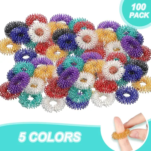 Miniatura 2 de Paquete de 100 anillos sensoriales con pinchos, anillos sensoriales de acupresión para adultos, reductor de estrés silencioso y masajeador