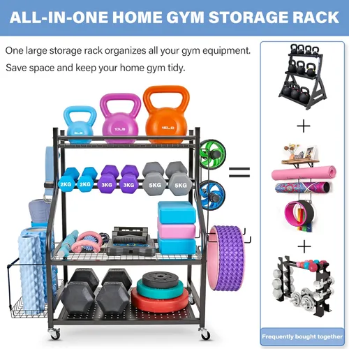 Miniatura 2 de Estante para mancuernas, estante de almacenamiento para esterilla de yoga, estante de peso para mancuernas, estante de almacenamiento de gimnasio