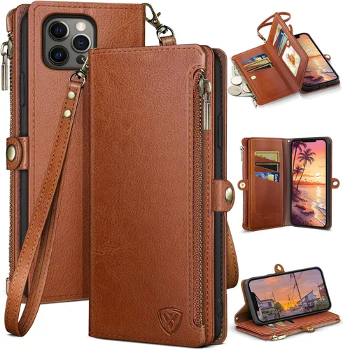 Miniatura 8 de XcaseBar Funda tipo cartera compatible con iPhone 13 Pro de 6.1 pulgadas con cremallera y tarjetero de crédito con bloqueo RFID, funda de piel