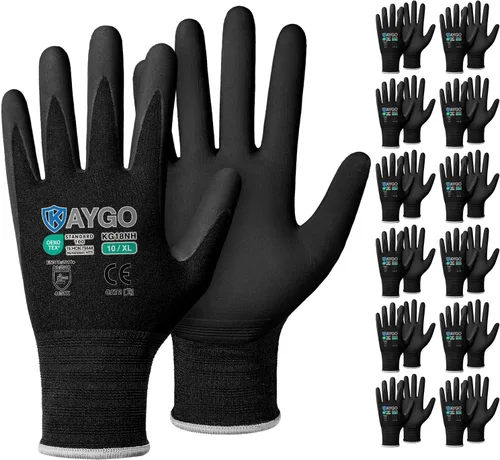 Miniatura 38 de KAYGO Guantes de Trabajo de Seguridad con Revestimiento de Nitrilo MicroFoam, 3 Pares KG18NB, Guante de Punto Sin Costuras de Nylon con Dedos Gris