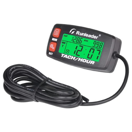 Runleader Medidor de horas tacónico, medidor de hora retroiluminado impermeable con alerta de RPM, configuración de horas iniciales y recordatorio