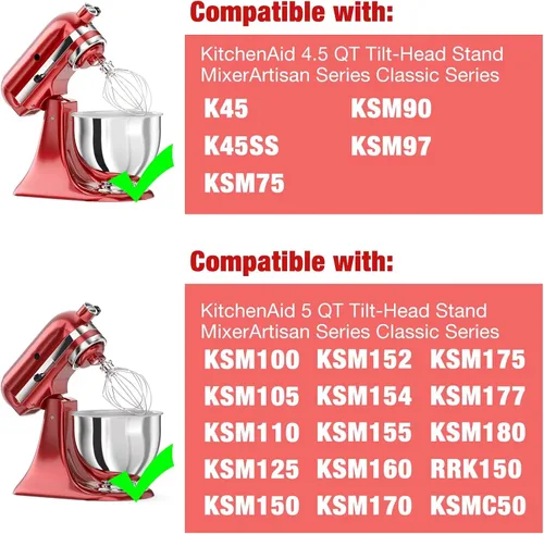 Miniatura 3 de K45WW - Accesorio de acero inoxidable de 6 alambres para batidora KitchenAid con cabezal inclinable, cuenco de 4.5 a 5 cuartos de galón, repuesto