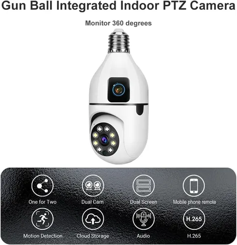 Miniatura 2 de TUYA Cámara de seguridad con bombilla de doble lente de 6 MP, cámara WiFi panorámica/inclinación de 360° para interiores con seguimiento automático