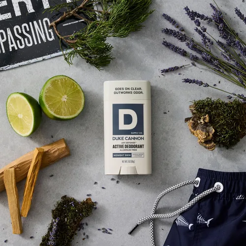 Miniatura 3 de Duke Cannon Midnight Swim - Desodorante sin aluminio para hombres - Air Defense, aroma de sándalo + lavanda, 3 oz - de larga duración, deslizamiento