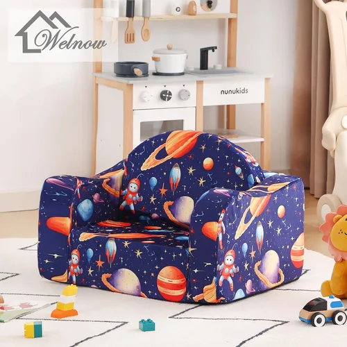 Miniatura 7 de Welnow Sofá infantil 2 en 1, silla convertible para niños, sofá abatible para niños con reposabrazos ondulados, sofá plegable para juegos para niños