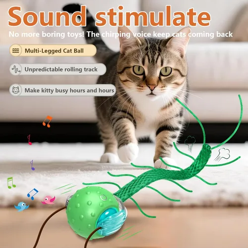 Miniatura 2 de Giociv Juguetes Interactivos para Gatos Aburridos, con Gorjeo, Movimiento de Ciempiés Despertar Súper Motor Pelota para Gatos en Alfombra