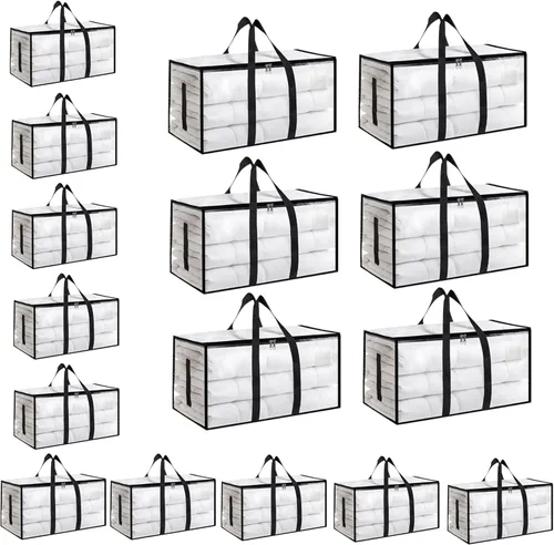 Miniatura 23 de Paquete de 4 bolsas de mudanza extra grandes y resistentes, bolsas de almacenamiento impermeables con asas y cremalleras, plegables para dormitorio