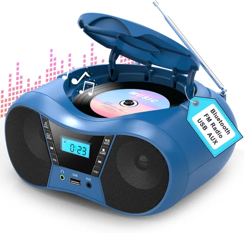 Miniatura 9 de Greadio Boombox Reproductor de CD portátil para el hogar con Bluetooth, Combo de Reproductor de CD Boom Box y Radio FM, Sonido Estéreo, Alimentado