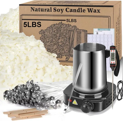 Miniatura 13 de Kit de suministros para hacer velas de cera de soja, cera de soja natural para hacer velas, kit de arte y manualidades DIY para adultos