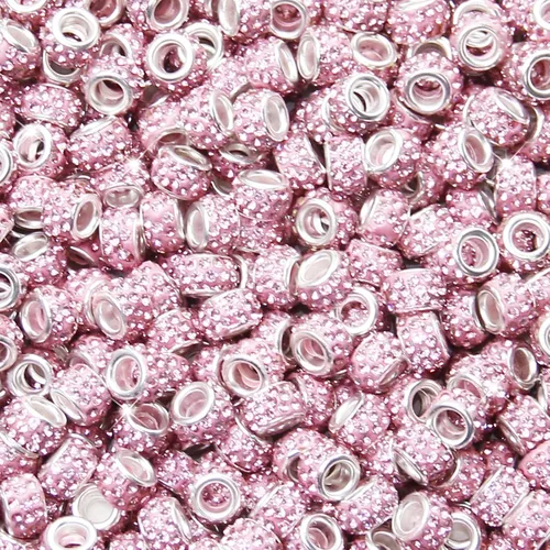 Miniatura 29 de 200 Piezas de Cuentas Espaciadoras Europeas de Agujero Grande, Cuentas de Artesanía Europeas Negras Zyehxed con Diamantes de Imitación Cuentas Negro