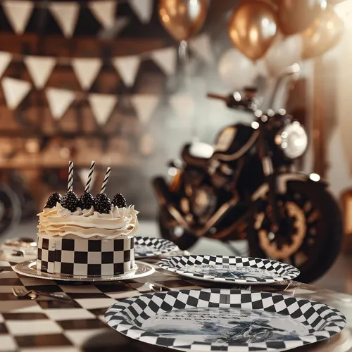 Miniatura 7 de Suministros de fiesta de cumpleaños para 40 invitados, juego de platos de cumpleaños y servilletas de motocross, decoraciones de fiesta de motocross