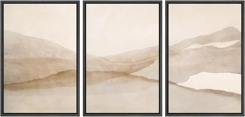Miniatura 86 de SIGNLEADER Lienzo enmarcado para pared, juego de arte de collage de polígonos retro marrón tostado, ilustraciones con formas abstractas, arte