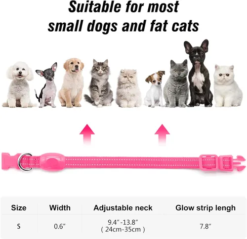 Miniatura 5 de Collares de perro con luz Visinite para perros pequeños, collar de perro LED recargable, collar de perro iluminado totalmente ajustable, collares