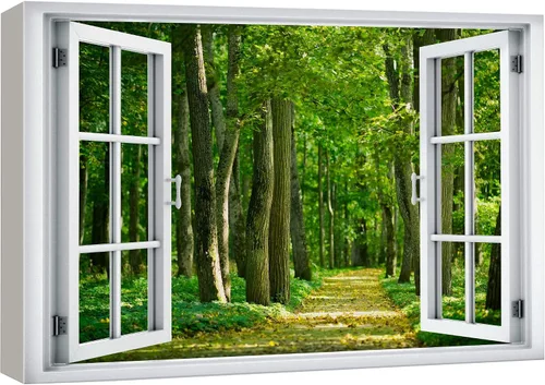 Miniatura 43 de wall26 - Cuadro en lienzo para pared, vista de ventana, río neón turquesa, rápido, bosque, lago, arroyo, naturaleza salvaje, fotografía, realismo