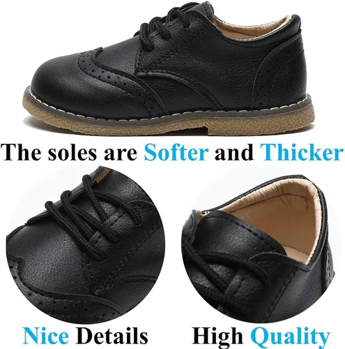 Miniatura 5 de Timatego Zapatos Oxford para niños y niñas, de piel sintética, con cordones, para la escuela, zapatos de vestir para bebés y niños pequeños