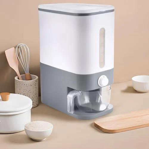 Miniatura 3 de Rubtlamp Dispensador de Arroz Gris de 22.5-25 Libras, Contenedor de Arroz con Tapa, Contenedor de Almacenamiento de Arroz con Taza Medidora