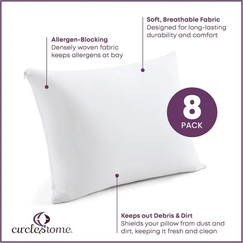 Miniatura 2 de CirclesHome Juego de 8 protectores de almohada estándar con cremallera, 100% algodón, transpirables, protegen las almohadas de la suciedad, el polvo