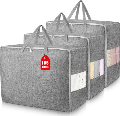Miniatura 13 de Bolsas de almacenamiento extra grandes de 105 litros, plegables para manta de edredón, organizadores de armario y contenedores de almacenamiento