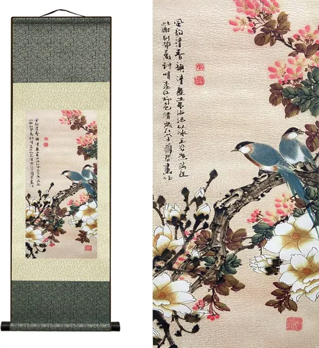 Miniatura 10 de AtfArt Decoración asiática de pared, hermosa pintura de pergamino de seda, 4 flores de hombre justo, orquídea ciruela, bambú, crisantemo, decoración
