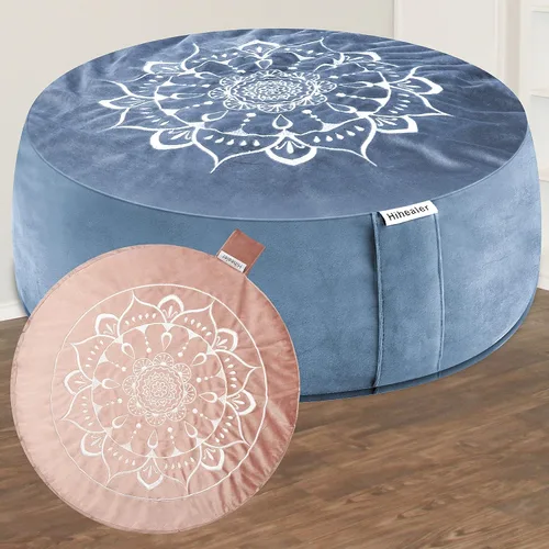 Miniatura 15 de Hihealer Cojín de meditación, funda de terciopelo tradicional tibetano para meditación, cojín grande para el suelo para adultos, cojín de trigo Azul