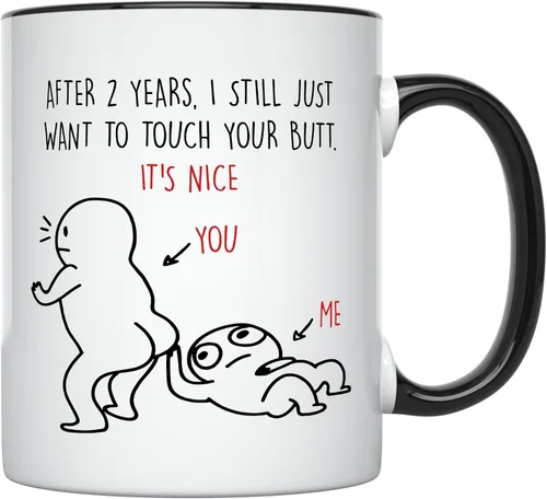 YouNique Designs Taza de aniversario de 2 años para novio y novia, 11 onzas, 2da taza de café de boda para marido y esposa, taza de citas para él y