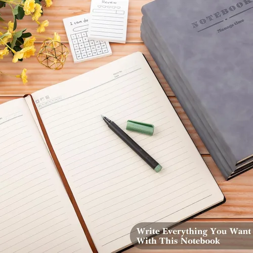 Miniatura 5 de SATINIOR - Paquete de 5 cuadernos A4 grandes, diario de 360 páginas, tapa dura de cuero suave, cuadernos con papel grueso rayado para escribir, Gris