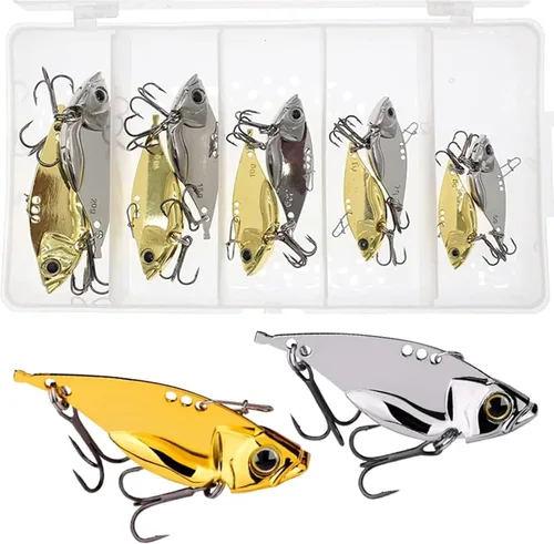 5 unids/10 señuelos de pesca, cebos de hoja dura de metal VIB, cuchara giratoria de metal cuchara de pesca Crankbaits Swimbaits para trucha Walleye