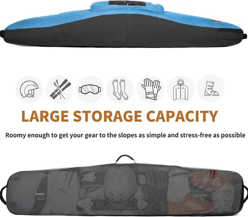 Miniatura 3 de Bolsa de snowboard MERALIAN para viajes aéreos, bolsa de snowboard acolchada para tabla, botas, ropa, casco y equipo, disponible en longitud