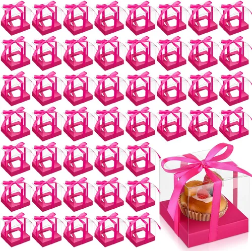 Miniatura 14 de Thenshop 50 cajas transparentes para cupcakes individuales de 3.5 pulgadas, contenedores de plástico individuales para cupcakes con insertos y Blanco