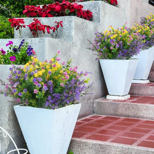 Miniatura 7 de Hananona 12 piezas de flores artificiales para exteriores, plantas artificiales falsas resistentes a los rayos UV, flores de plástico a granel