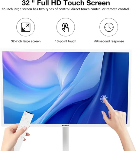 Televisor portátil inteligente de 32 pulgadas con monitor de pantalla táctil, pantalla giratoria de 1080P, TV rodante sobre ruedas, batería