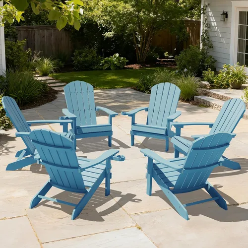 Miniatura 9 de YEFU Silla Adirondack de plástico resistente a la intemperie, sillas de patio con instalación fácil en 5 pasos, se ve exactamente como madera real